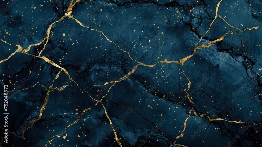 A dark blue marble abstract wallpaper adorned with lines and gold highlights, reminiscent of the sophisticated aesthetics of kintsugi. A dark blue marble abstract wallpaper adorned with lines and gold highlights, reminiscent of the sophisticated aesthetics of kintsugi.
