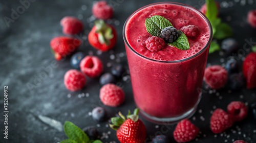 Berry smoothie, healthy juicy vitamin drink diet or vegan food concept, fresh vitamins, homemade refreshing fruit beverage.