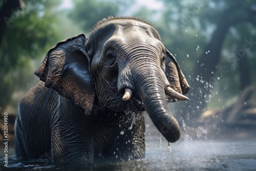 An elephant standing in a body of water, suitable for nature and wildlife concepts