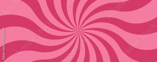 Swirl pink candy background. Spiral strawberry vector sunburst with cream texture. Cute cartoon wallpaper. Sweet marshmallow and lollipop radial twist and vortex. Abstract sunbeam illustration.