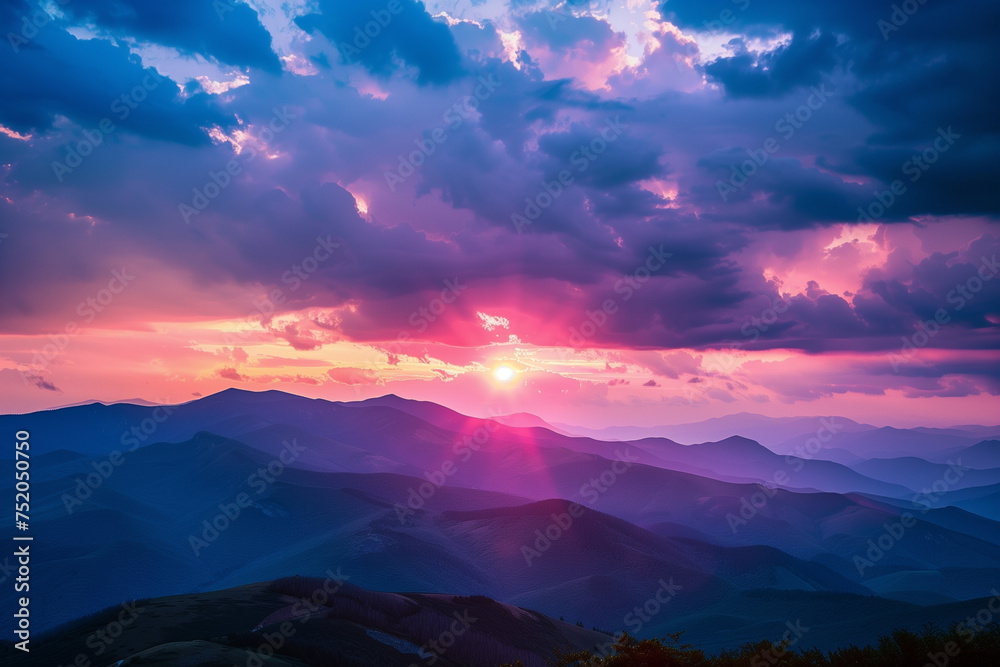 Sunset over a mountain landscape