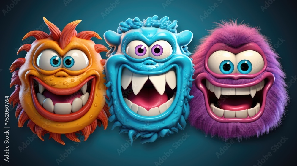 Group of cartoon monsters with mouths open. Perfect for children's illustrations
