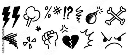 Doodle sketch style of Swearing icons cartoon hand drawn illustration for concept design.