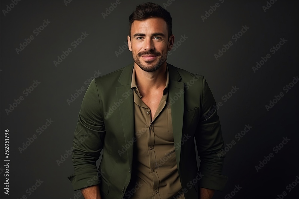 Portrait of a handsome young man in a green jacket. Men's beauty, fashion. Portrait of a handsome young man in a green jacket. Men's beauty, fashion.