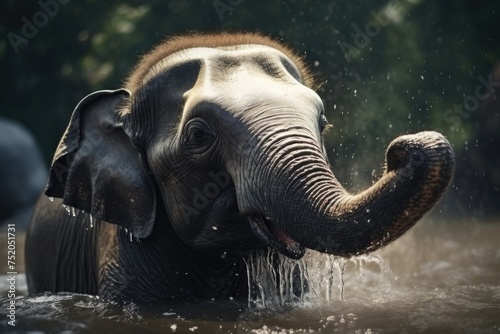 An elephant standing in a body of water. Suitable for nature and wildlife themes