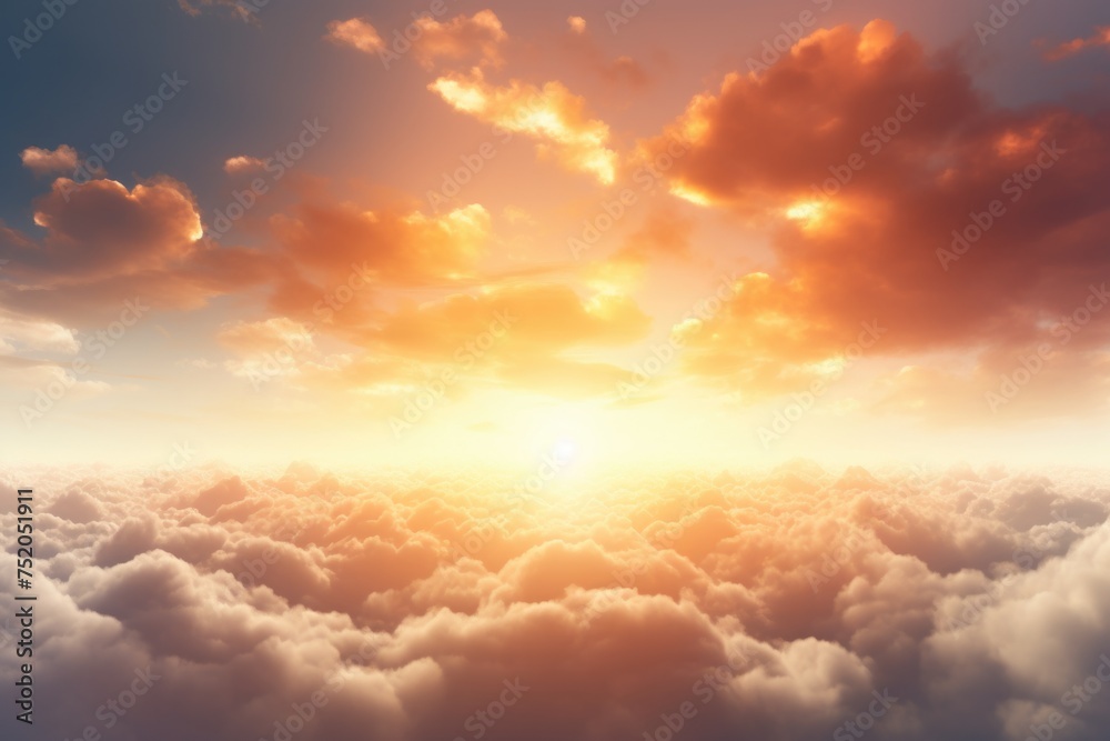 Sun setting over clouds, suitable for travel or nature concepts