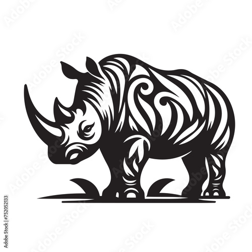  silhouette and icon of a rhinoceros isolated on white background © Haider