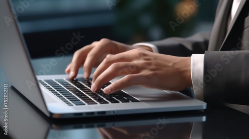 Close up of a person typing on a laptop, suitable for technology concepts
