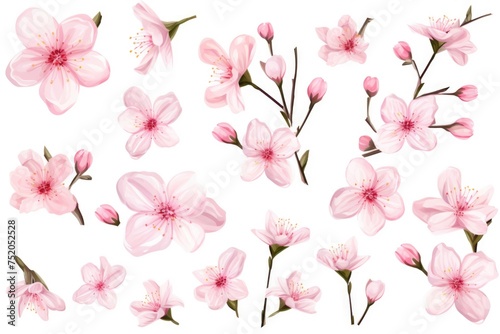 Pink flowers on a plain white background. Suitable for floral designs