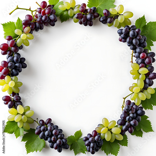 circle of grapes on a white background