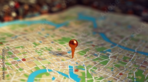 Close up of a map with a pin, perfect for travel blogs
