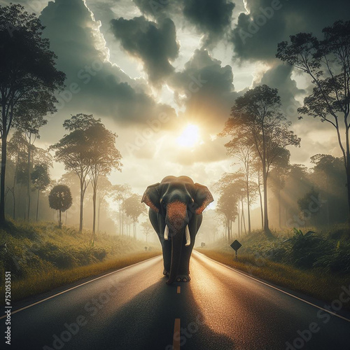 Elephants walking at Khao Yai National Park photo