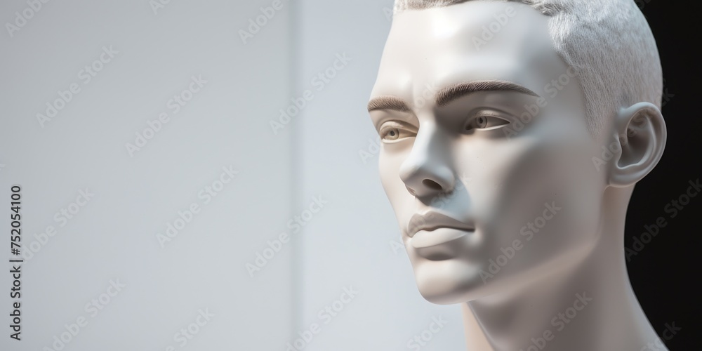 A white mannequin head with short hair. Suitable for beauty and fashion concepts A white mannequin head with short hair. Suitable for beauty and fashion concepts
