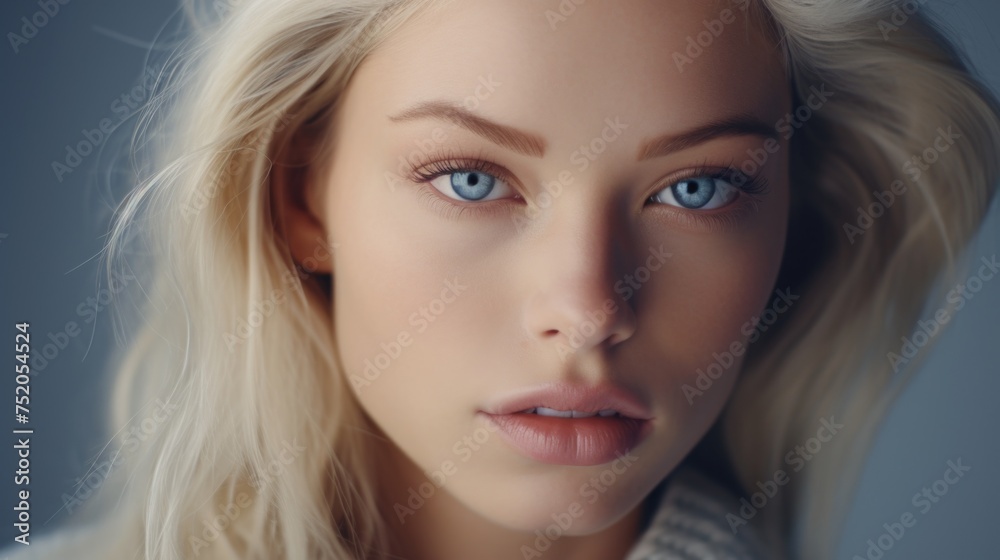 A beautiful woman with blue eyes posing for a photo. Suitable for various projects A beautiful woman with blue eyes posing for a photo. Suitable for various projects