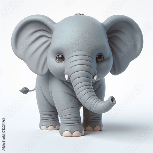 Realistic whole body of cute elephant 3d animal in front view with white background