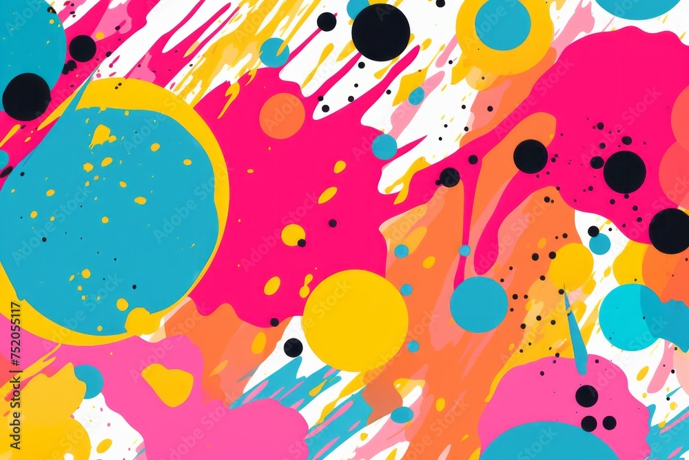 Retro-inspired composition featuring a playful pop art color paint splash pattern, adding a touch of whimsy to the background, Generative AI Retro-inspired composition featuring a playful pop art color paint splash pattern, adding a touch of whimsy to the background, Generative AI