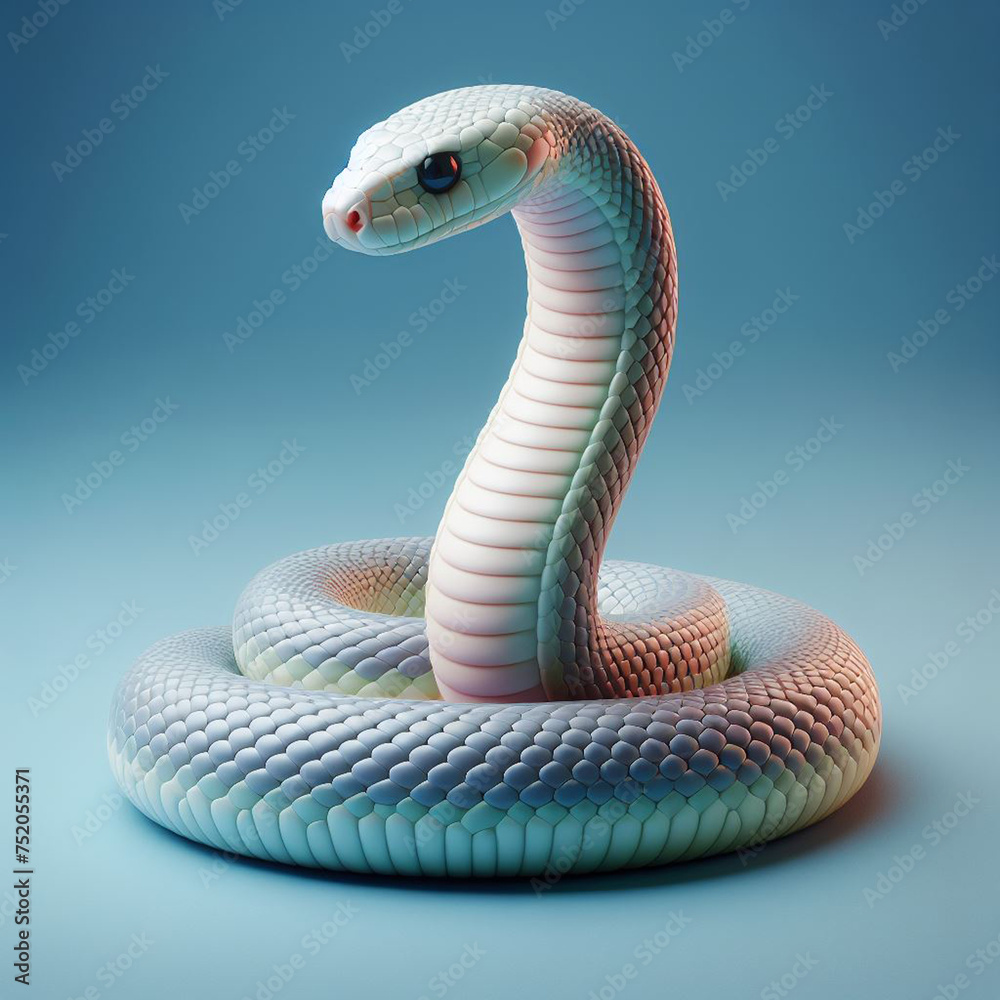 Fototapeta premium Realistic whole body of Snake 3d animal in front view with blue background