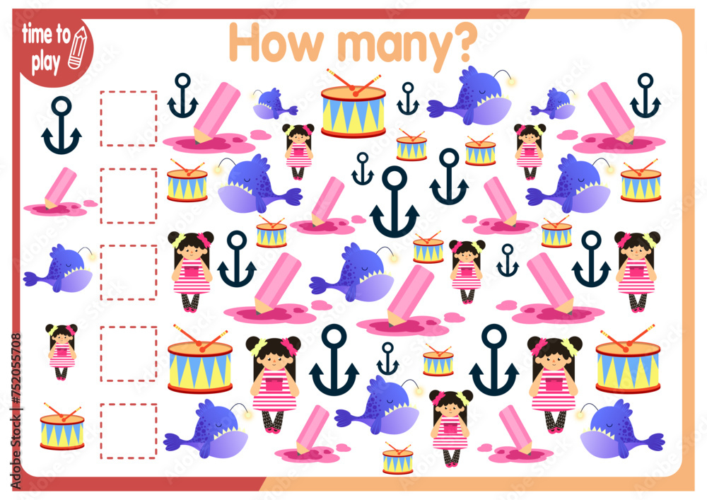 math card for children. studying numbers. children's logic problems. figurines for children. number. Funny animals. count the objects and write down their quantity