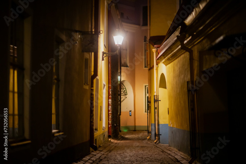 Empty night alley street in old town Tallinn Estonia © Kaspars