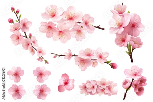 A bunch of pink flowers on a branch, suitable for various floral themes
