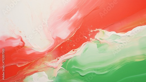 Abstract red and green paint swirl on canvas.