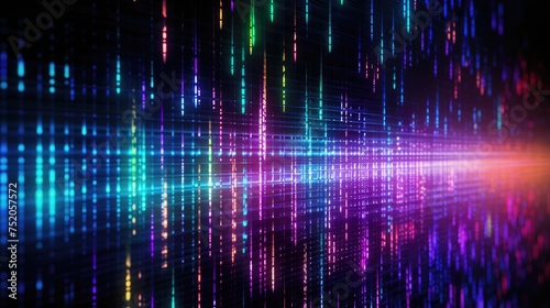 Abstract digital wave with multicolored lights. Data visualization concept.