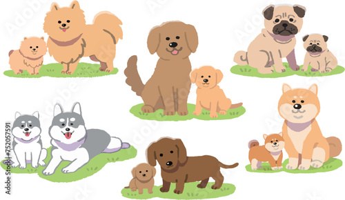 犬の親子のイラストセット