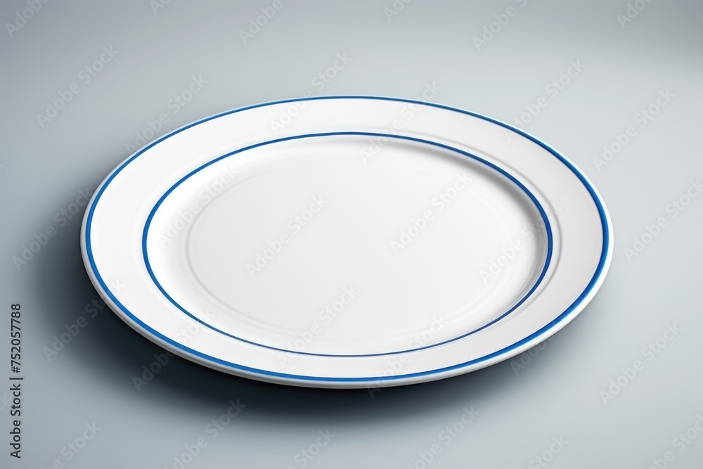 Simple white plate with a blue stripe. Suitable for kitchenware concepts Simple white plate with a blue stripe. Suitable for kitchenware concepts