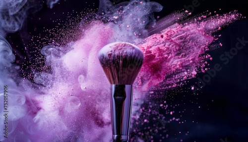 Pink purple powder explosion with makeup brush