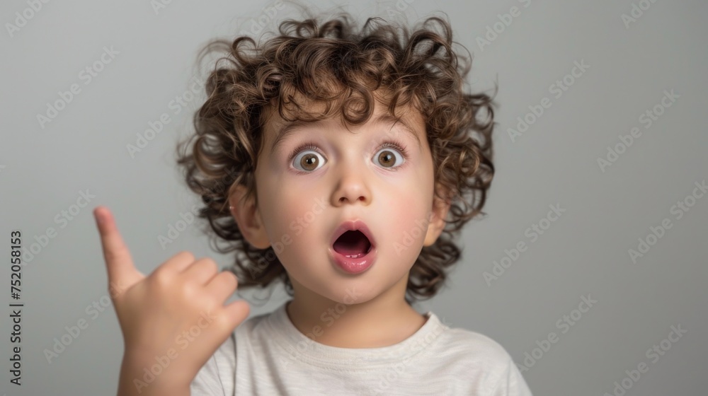 A little boy with curly hair making a humorous expression. Ideal for children's books or websites A little boy with curly hair making a humorous expression. Ideal for children's books or websites