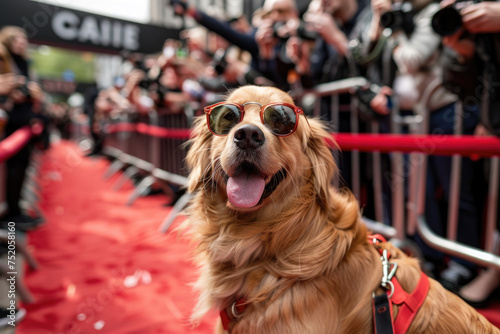 Trendy Pet Influencer: a trendy pet influencer attending a red carpet event or posing for a photoshoot, surrounded by adoring fans and photographers.