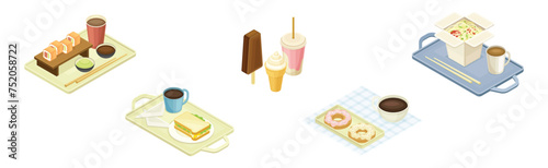 Food Court with Fast Snack Isometric Vector Set