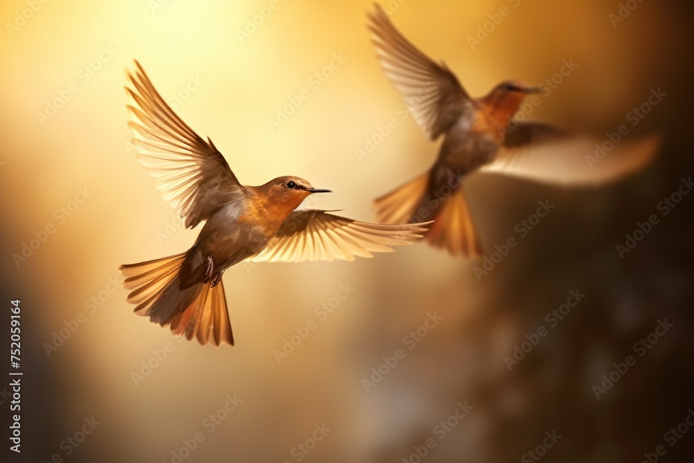 Fototapeta premium Elegant Freedom: Mesmerizing Display of Grace as Two Birds Soar Through the Air