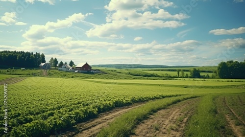 A picturesque farm with a vast field of crops. Suitable for agricultural concepts