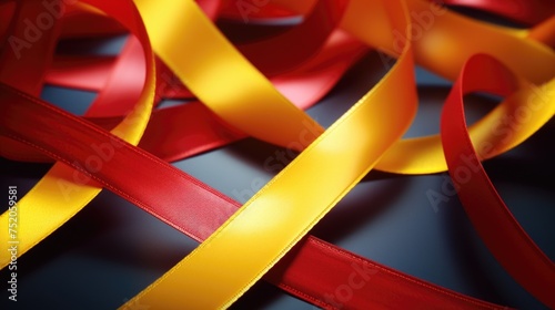 Close up of a red and yellow ribbon, suitable for various projects