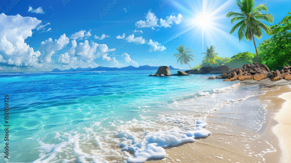 Beautiful tropical beach background with palm trees
