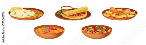 Traditional Arabian Cuisine Food and Dish Vector Set