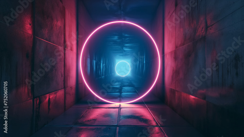 Futuristic neon tunnel with circle.