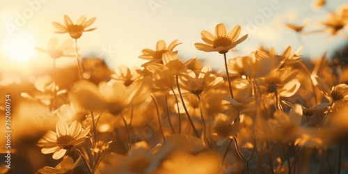 Bright yellow flowers in a sunlit field, perfect for nature and springtime concepts