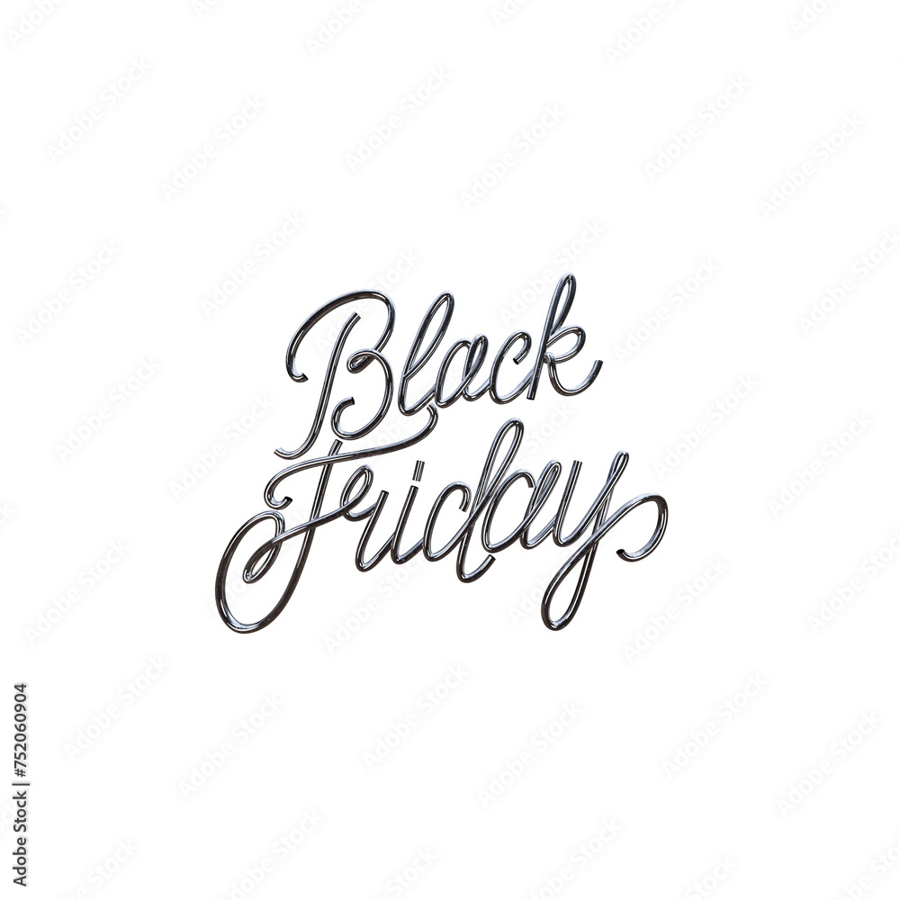 Black Friday 3d chrome lettering text. 3d render. Abstract alphabet.