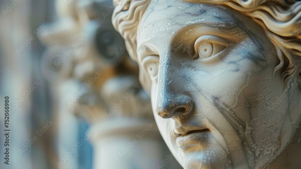 Detailed close up of a statue depicting a woman's face. Suitable for various design projects