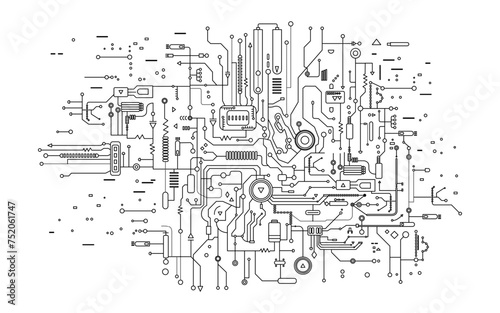 Circuit board illustration in the outline, flat style. Technology background. Artificial intelligence concept.