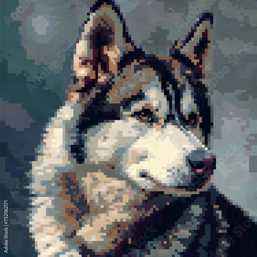 Husky Dog Pixel Art Animal Portrait