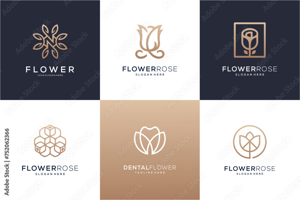 Set of abstract luxury flower logo design
