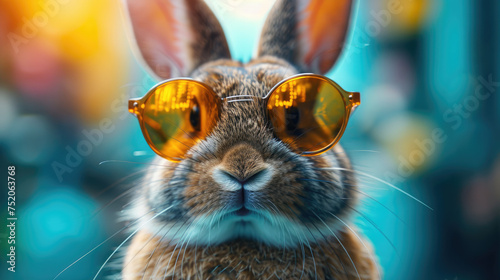 A colorful background featuring a bunny with sunglasses giving a cool and trendy vibe