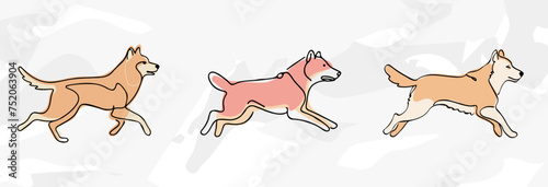 Pastellfarbene Akita Inu Lineart-Illustrationen: Vektorgrafik-Bündel