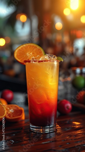 Mexican Tequila Sunrise with a blend of tequila at restaurant