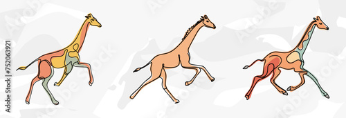 Pastellfarbene Laufende Giraffen Lineart-Illustrationen: Vektorgrafik-Bündel