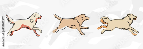 Pastellfarbene Großer Pyrenäenhund Lineart-Illustrationen: Vektorgrafik-Bündel