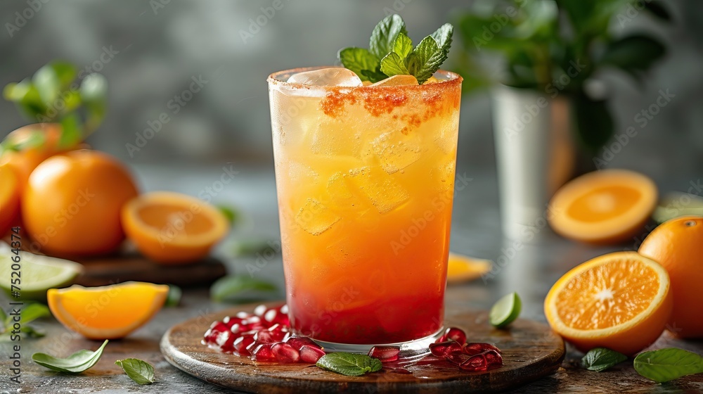 Mexican Tequila Sunrise with a blend of tequila at restaurant Mexican Tequila Sunrise with a blend of tequila at restaurant